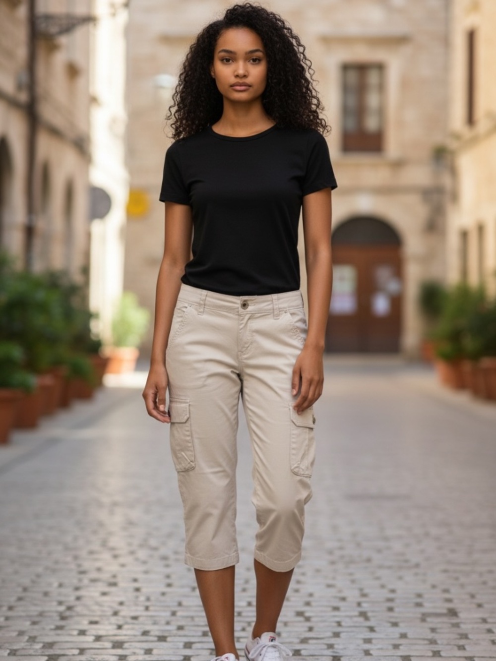 Allison Brittney Tan Cargo Capri  Pants 100% Cotton Size 6